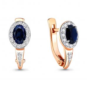 Золотые серьги AQUAMARINE с бриллиантом и сапфиром 940740кс фото