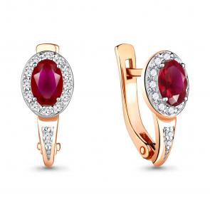 Золотые серьги AQUAMARINE с бриллиантом и рубином 940742кр фото