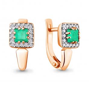 Золотые серьги AQUAMARINE с бриллиантом и изумрудом 940777ки фото