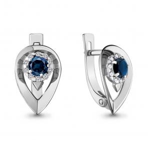Серьги из белого золота AQUAMARINE с бриллиантом и сапфиром 940899с фото
