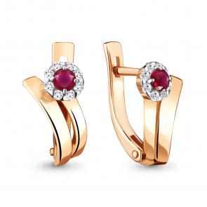 Золотые серьги AQUAMARINE с бриллиантом и рубином 940934кр фото