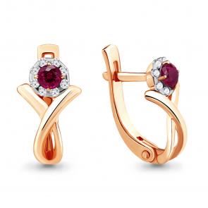 Золотые серьги AQUAMARINE с бриллиантом и рубином 940937кр фото
