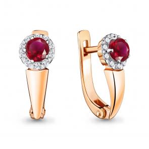 Золотые серьги AQUAMARINE с бриллиантом и рубином 940943кр фото