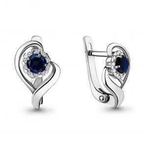 Серьги из белого золота AQUAMARINE с бриллиантом и сапфиром 940947с фото