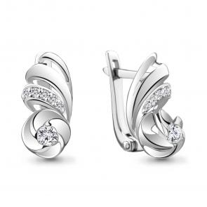 Серьги из белого золота AQUAMARINE с бриллиантом 941051 фото