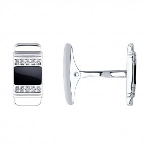 Серебряные запонки SOKOLOV с фианитом и эмалью 94160034 фото