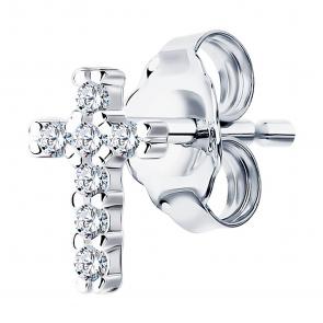 Одиночная серьга-крест из серебра SOKOLOV с фианитом 94170130 фото