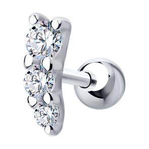 Одиночная серьга-пирсинг из серебра SOKOLOV с фианитом 94170197 фото