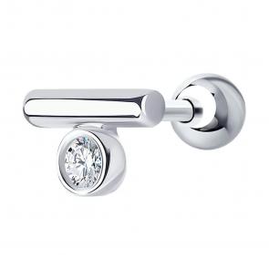 Одиночная серьга-пирсинг из серебра SOKOLOV с фианитом 94170198 фото