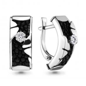 Серьги из белого золота AQUAMARINE с бриллиантами и кожей ската 942107 фото