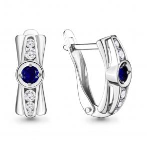 Серьги из белого золота AQUAMARINE с бриллиантом и сапфиром 942124с фото