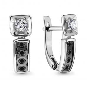 Серьги из белого золота AQUAMARINE с бриллиантом и чёрным бриллиантом 942327Ч фото