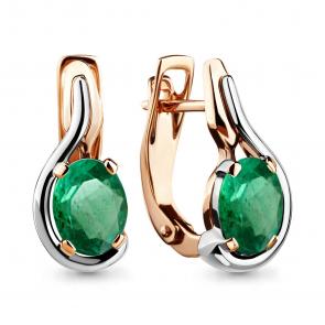 Золотые серьги AQUAMARINE с изумрудом 942347ки фото