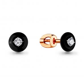 Золотые серьги AQUAMARINE с бриллиантом и керамикой 942388к фото