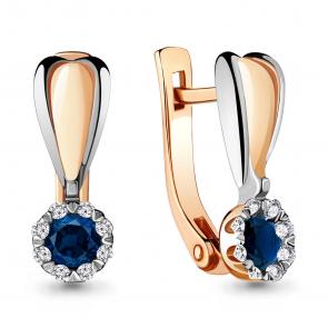 Золотые серьги AQUAMARINE с бриллиантом и сапфиром 942550кс фото