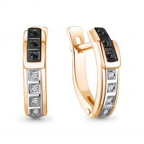 Золотые серьги AQUAMARINE с бриллиантом и чёрным бриллиантом 942670Чк фото