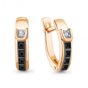 Золотые серьги AQUAMARINE с бриллиантом и чёрным бриллиантом 942671Чк фото