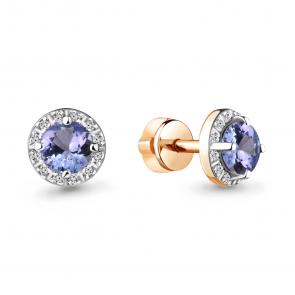 Золотые серьги AQUAMARINE с бриллиантом и танзанитом 942704к фото