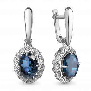 Серьги из белого золота AQUAMARINE с бриллиантом и сапфиром 942779с фото