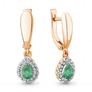 Золотые серьги AQUAMARINE с бриллиантом и изумрудом 942903ки фото