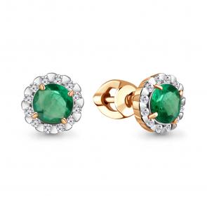 Золотые серьги AQUAMARINE с бриллиантом и изумрудом 942937ки фото
