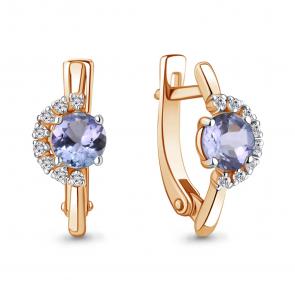 Золотые серьги AQUAMARINE с бриллиантом и танзанитом 943033к фото