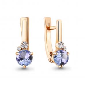 Золотые серьги AQUAMARINE с бриллиантом и танзанитом 943037к фото