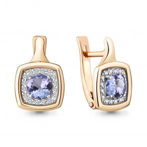 Золотые серьги AQUAMARINE с бриллиантом и танзанитом 943041к фото