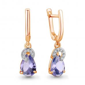 Золотые серьги AQUAMARINE с бриллиантом и танзанитом 943050к фото