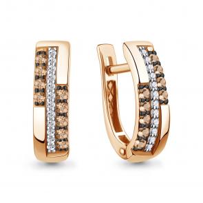 Золотые серьги AQUAMARINE с бриллиантом и коньячным бриллиантом 943222к фото