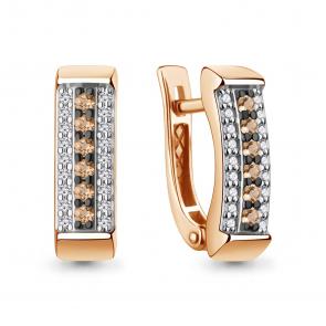 Золотые серьги AQUAMARINE с бриллиантом и коньячным бриллиантом 943230к фото