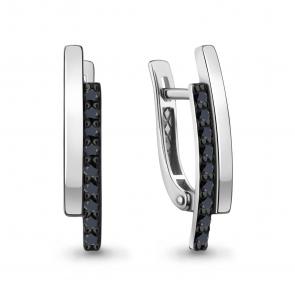 Серьги из белого золота AQUAMARINE с чёрным бриллиантом 943231Ч фото