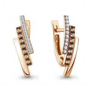 Золотые серьги AQUAMARINE с бриллиантом и коньячным бриллиантом 943232к фото