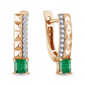 Золотые серьги AQUAMARINE с бриллиантом и изумрудом 943294ки фото
