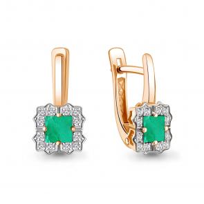 Золотые серьги AQUAMARINE с бриллиантом и изумрудом 943319ки фото