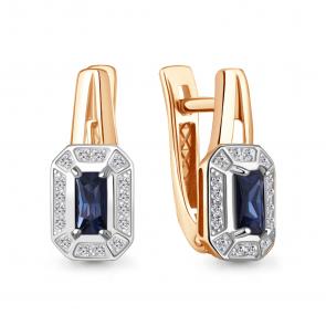 Золотые серьги AQUAMARINE с бриллиантом и сапфиром 943371кс фото