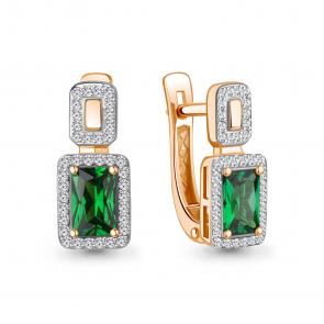 Золотые серьги AQUAMARINE с бриллиантом и гидротермальным изумрудом 943388ки фото