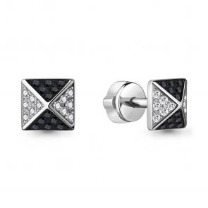 Серьги из белого золота AQUAMARINE с бриллиантом и чёрным бриллиантом 943404Ч фото