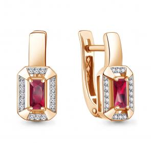 Золотые серьги AQUAMARINE с бриллиантом и рубином 943444кр фото