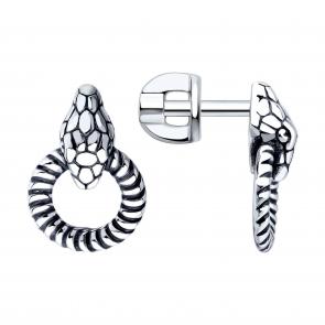 Серьги из черненого серебра Символ года Змея Diamant 95-122-02293-1 фото