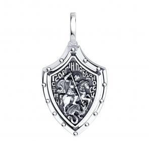 Подвеска-иконка Великомученик Георгий Победоносец из черненого серебра Diamant 95-130-02386-1 фото