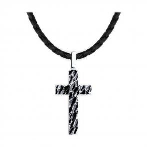 Кожаный шнурок-колье с декоративным элементом из черненого серебра Diamant 95-170-02123-1 фото