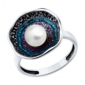 Кольцо из черненого серебра Diamant с жемчугом и эмалью 95-310-01778-1 фото