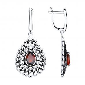 Серьги из черненого серебра Diamant с гранатом 95-321-01727-1 фото