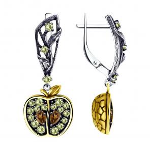 Серьги из лимонного серебра SOKOLOV с фианитом 95020075 фото