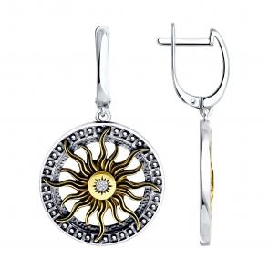 Серьги из лимонного серебра SOKOLOV с фианитом 95020126 фото