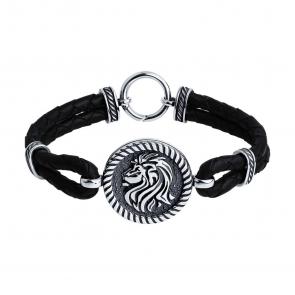 Кожаный браслет SOKOLOV с декоративным элементом и замком из черненного серебра 95050049 фото