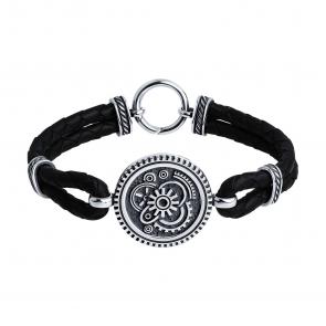 Кожаный браслет SOKOLOV с декоративным элементом и замком из черненного серебра 95050050 фото