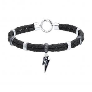 Кожаный браслет с подвесным элементом из  чернёного серебра SOKOLOV 95050066 фото