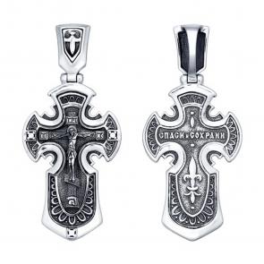 Подвеска-крест из черненого серебра Распятие Христово SOKOLOV с фианитами 95120063 фото